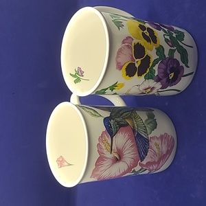 Vintage Hummingbird & Pansies Mugs - Set of Two